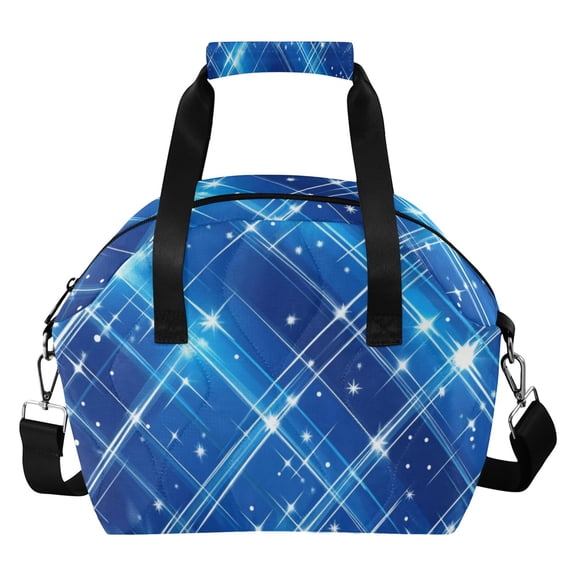 Shining Blue Plaid Insulated Lunch Bag Reusable Quilted Lunch Box Waterproof Leakproof Lunch Container