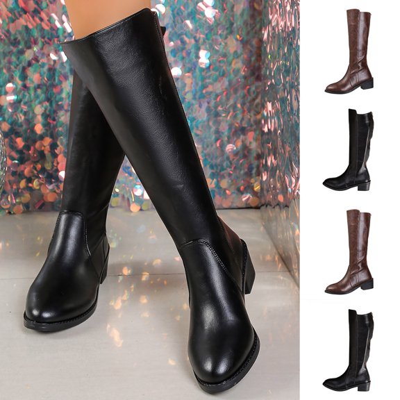 Knee High Boots Women Thick Sole Chunky Heel Comfortable Boots with Almond Toe Side Zipper for Party Wedding Daily Outfits Winter Women's Shoes