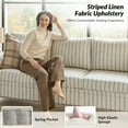 thumbnail image 6 of Tina's Home 81" Farmhouse 3-Seater Sofa with Rolled Arms, Upholstered Striped Linen Couch with Solid Wood Legs, Comfortable Living Room Sofa, 6 of 8