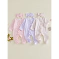 thumbnail image 3 of Svuitmsl Premium Newborn Baby Girl Hospital Going Home Outfit Spring Fall Winter Clothes Plaid Gingham Footed Romper Long Sleeve Ruffled Zipper Footie Jumpsuit with Headband, 3 of 9