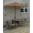 thumbnail image 2 of Blue Star Group Terrace Mates Genevieve All-Weather Wicker Coffee Color Table Set w/ 7.5'-Wide OFF-THE-WALL BRELLA - Teak Sunbrella Canopy, 2 of 7