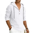 thumbnail image 4 of Yaoyar Men Lightweight Linen Blend Hoodie Shirt Long Sleeve V Neck Button Down Casual Pullover with Adjustable Drawstring, 4 of 9