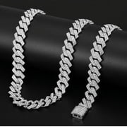 Silver Plated Bling Miami Cuban Link Chain for Men Women Iced Out Miami Cuban Necklace Diamond Chain for Men 14mm Colorful Hip Hop Jewelry