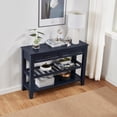 thumbnail image 3 of Howcool Retro Console Table with 2 Open Shelves, 2 drawers Pine Solid Wood Frame for Living Room, Navy Blue, 3 of 6