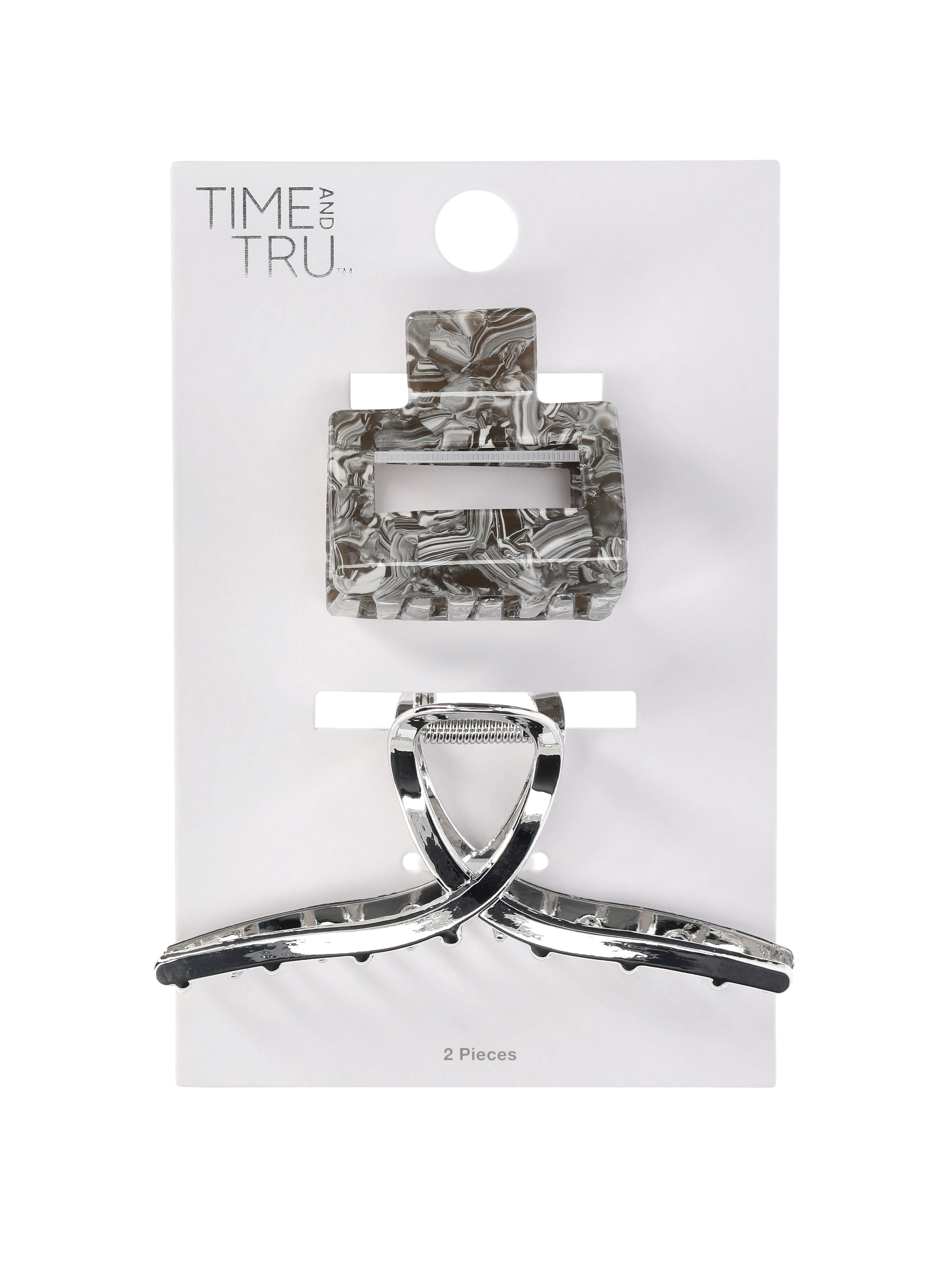 Time and Tru 2 Pack Square and Loop Claws, Silver