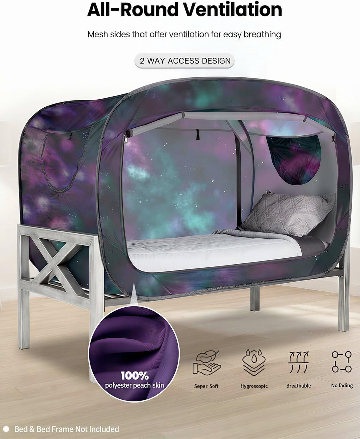 Bed Tent Twin Bed Canopy Portable Dream Tent for Adult Indoor Sleeping Tents with 2 Doors Breathable Private Space Tents, Galaxy