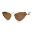thumbnail image 4 of Womens Iced Out Bling Rhinestone Cat Eye Metal Rim Star Arm Sunglasses Gold - Solid Brown, 4 of 8
