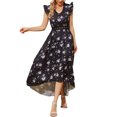 thumbnail image 4 of Vestido Largo de Mujer, Elegante Cuello en V con Mangas Volantes Estampado de Flores Vestido Swing de Verano para Fiesta Casual Nituyy Vestido largo estampado de mujer con cuello en V, 4 of 5