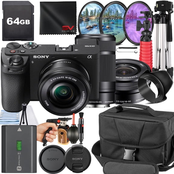 Sony A6700 Mirrorless Camera with 55-210mm Lens 16-50mm Lens 64GB Memory Card Pistol Grip Tripod SV Premium Accessory Bundle (International Model)