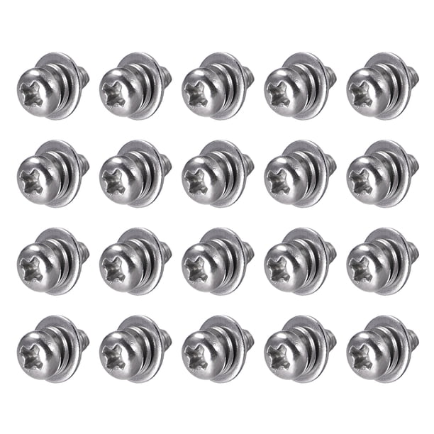 Uxcell M2.5x0.24'' Tornillos de cabeza plana de máquina, pernos combinados de acero al carbono, tono plateado, 20 piezas