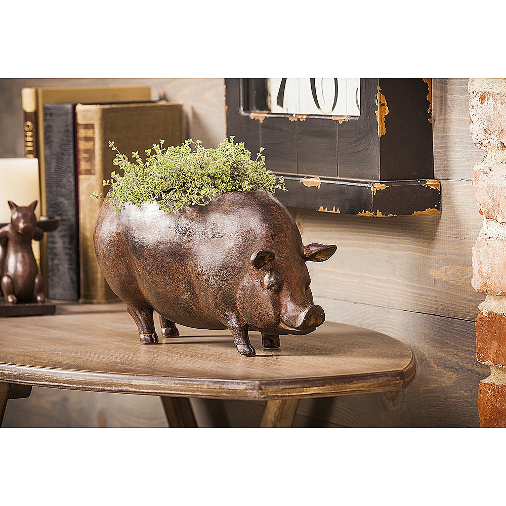 Evergreen Beautiful Springtime Classic Resin Pig Shaped Statue and Planter - 14x5x6 in - image 2 of 2