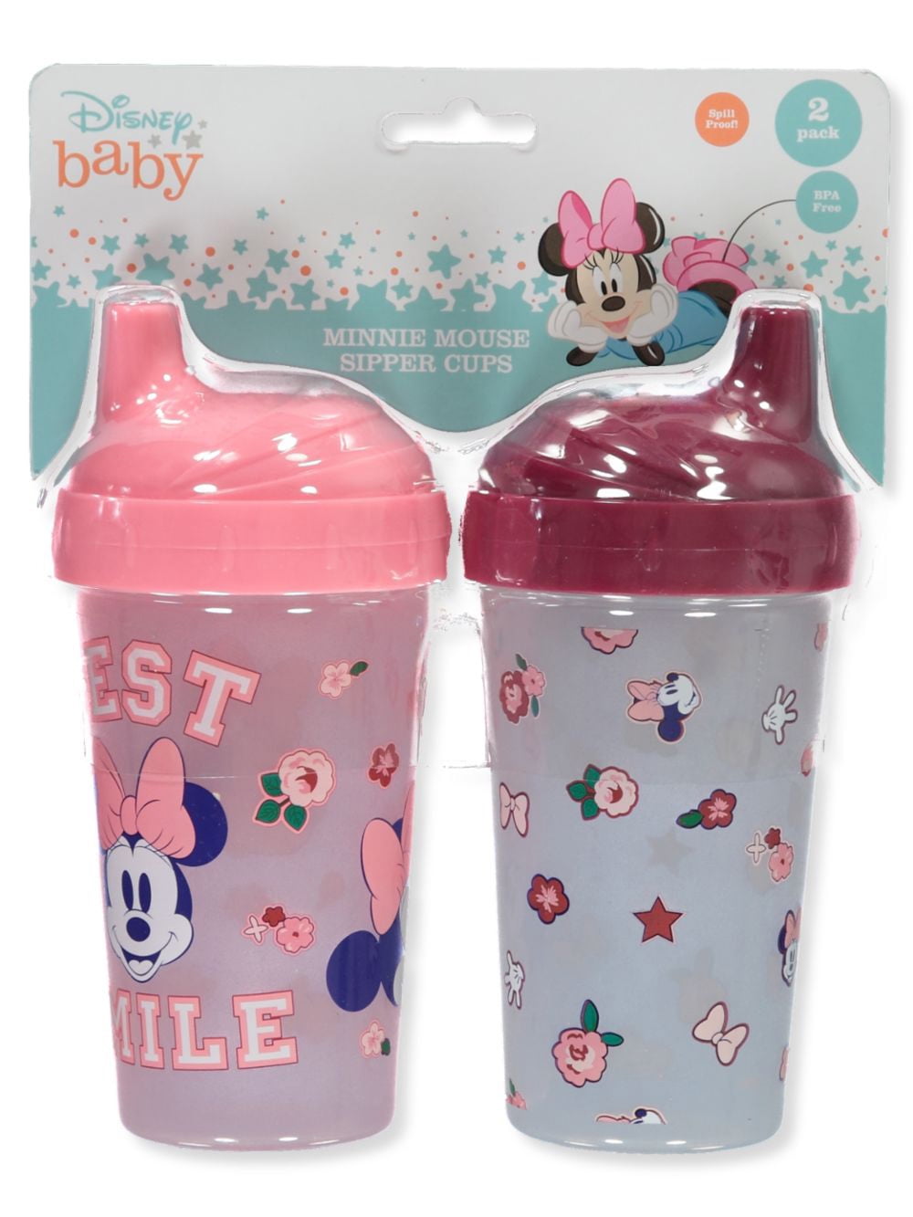 2pk Spill Proof DISNEY MINNIE MOUSE Sippy Cups Toddler Kids Girls BPA FREE PINK