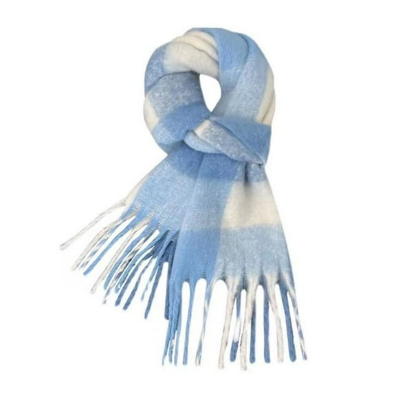 Soft Blue-White Check Trend Scarf – Lightweight Fashion Winter Shawl for Women