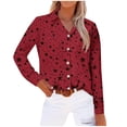 thumbnail image 4 of Womens Tops Plus Size Long Sleeve Printed Lapel Button Down Shirt Top Wine L, 4 of 4