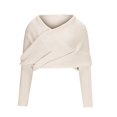 thumbnail image 7 of dGslk Womens Off Shoulder Sweater Wrap Knit Pullover Long Sleeve Casual Loose Fit Top for Autumn Winter Layering Style Beige L, 7 of 7