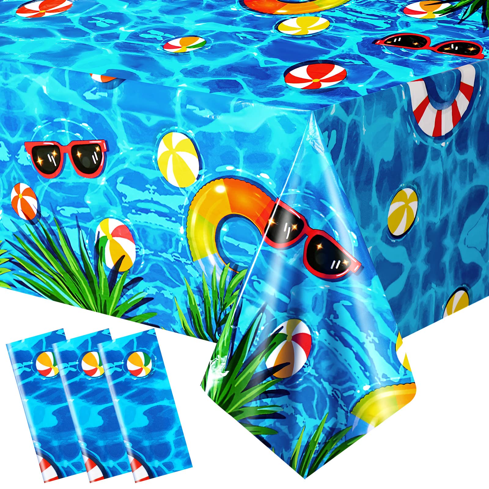 3 Pieces Beach Tablecloth Pool Party Tablecloth Summer Ball Table Cover Disposable Hawaiian