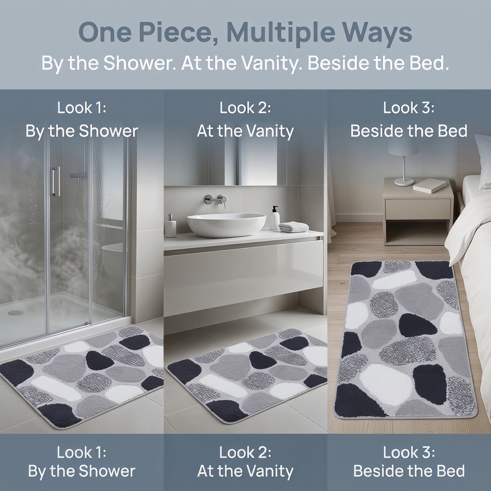 Unique Bargains Absorbent Non-Slip Plush Quick Dry Machine Washable Bath Mat Gray 32"x20"