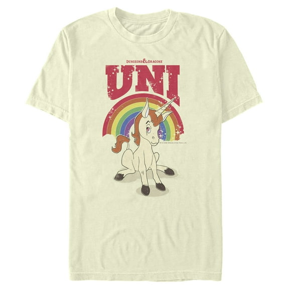 Men's Dungeons & Dragons Uni Unicorn Rainbow Cartoon  Graphic Tee Beige 2X Large