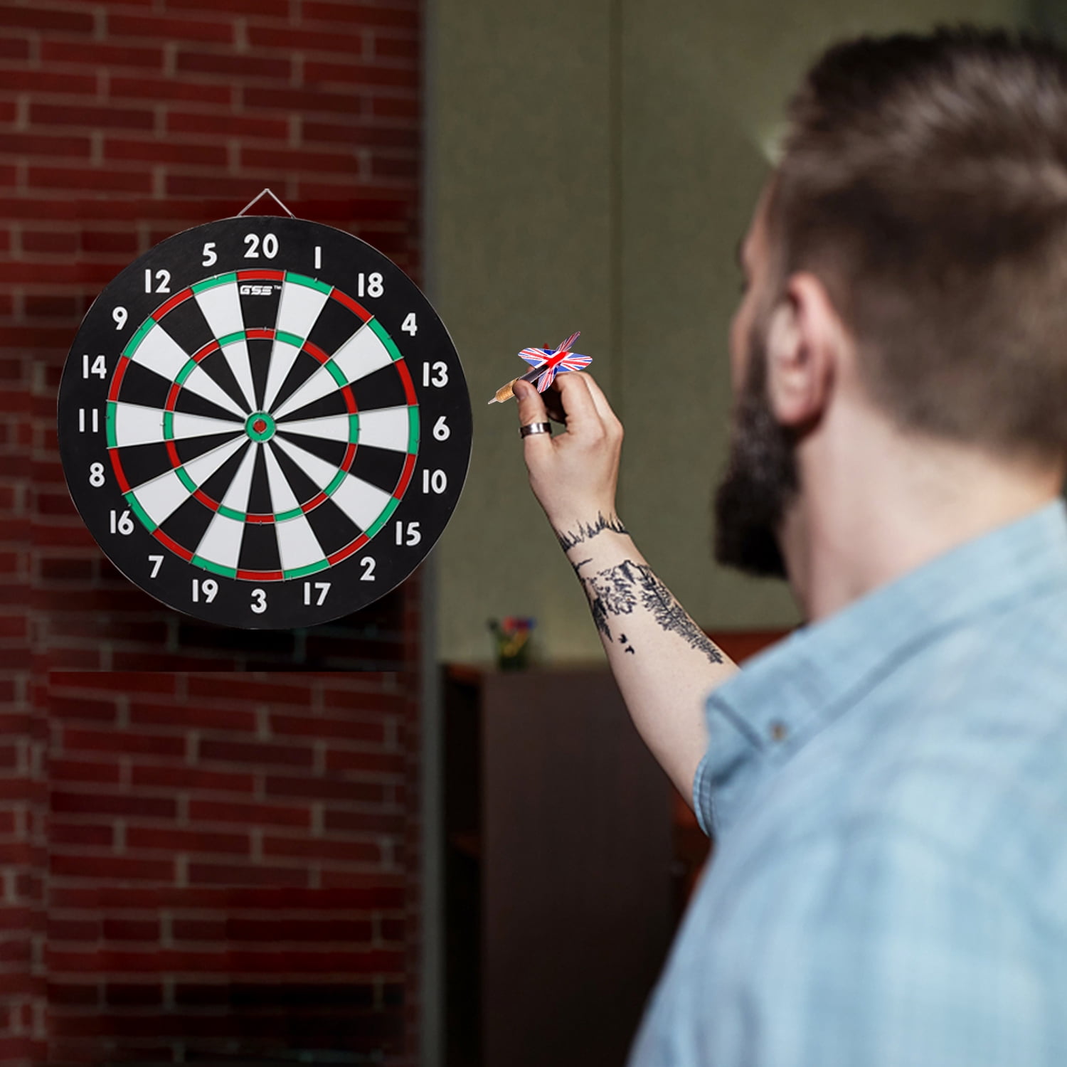 GSE Games & Sports Expert 18" 2-in-1 Paper Baseball & Dart Board Games Set. Double-Sided Dartboard with six 17G Steel Tip Darts