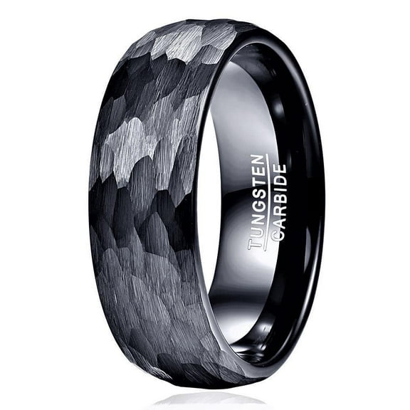 Tungsten Rings for Men Wedding Bands for Him Womens Wedding Bands for Her 6mm Black Hammered Handmade