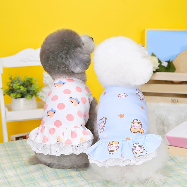 CBFFDC Dog Princess Dress Soft Comfortable Cartoon Pattern Dog Lace Ruffled Hem Vest Daily Wear Summer Pet
