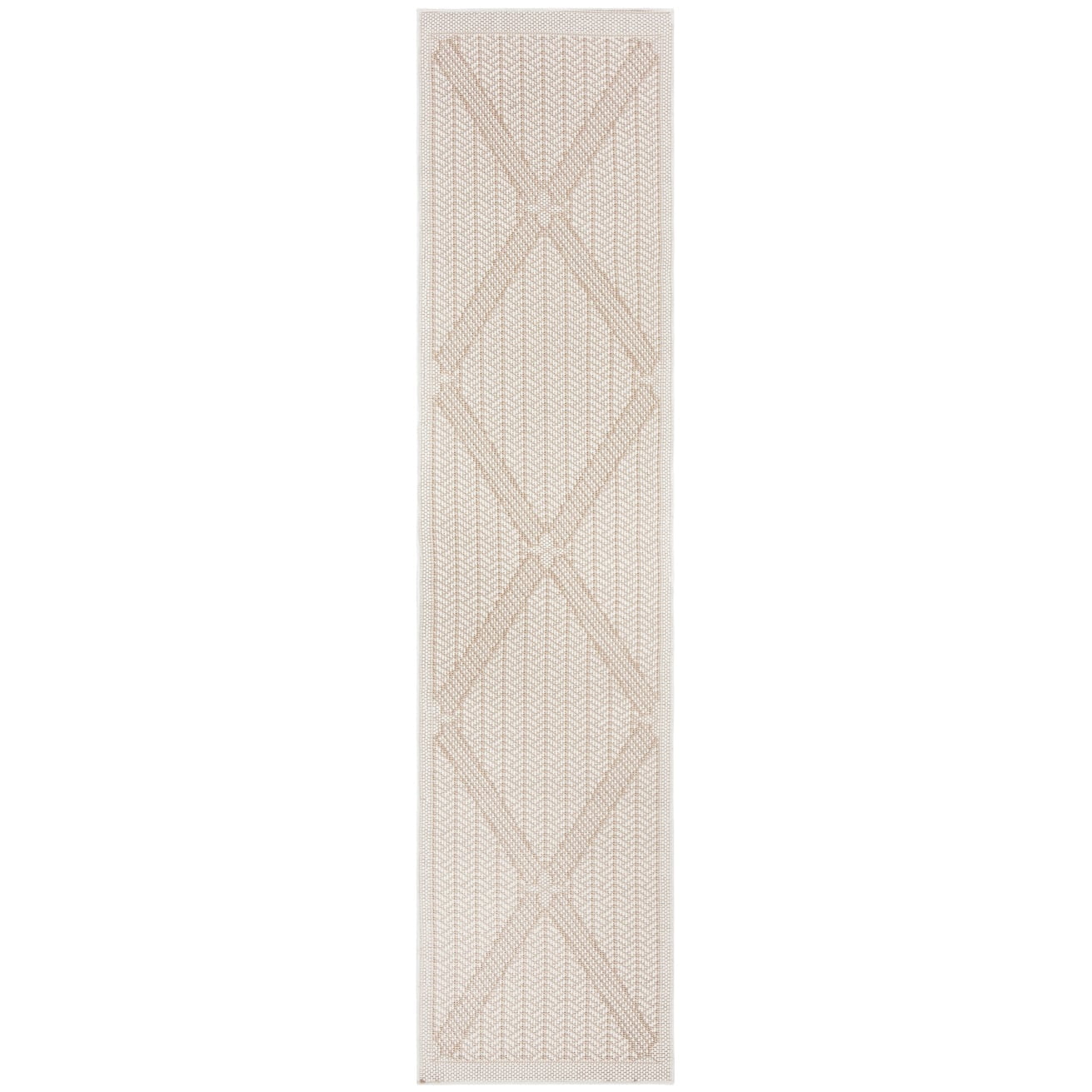 SAFAVIEH Machine Washable Rug Indoor/Outdoor Bermuda Collection - Bermuda Carleen Geometric Indoor/Outdoor Runner Rug, Cream/Beige, 2' x 16'