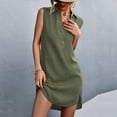 thumbnail image 6 of IROINNID Women's Sleeveless Shift Dress V-Neck Casual Single-Breasted Vest Hem Split Ladies Dress Strapless Dress, 6 of 8