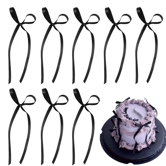 Ribbon Bow Cake Toppers,Black Satin Bowknot Cupcake Topper,Twist Tie Bows Princess Dessert Decorating Kit,for Gift Wrapping Birthday Wedding Anniversary Party 20 Pcs