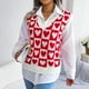 thumbnail image 5 of Chaleco de suéter de punto para mujer, suéter con cuello en V para mujer Chaleco de suéter con cuello en V para mujer Chaleco de suéter de punto con patrón de amor dulce Diseñado con precisión, 5 of 8