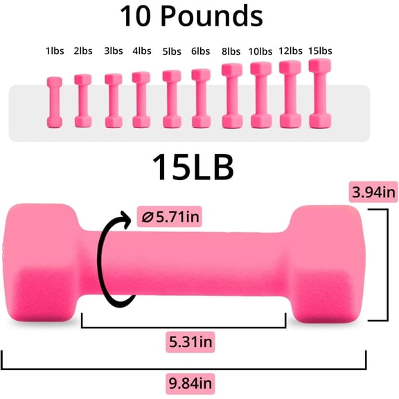 Neoprene Dumbbells Set 1-15 LB Pair Anti-Slip Hex Weights for Home Gym Strength Training