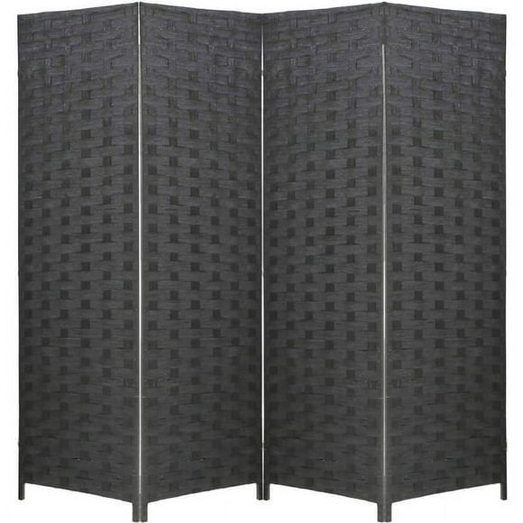 BestMassage Wood Screen Folding Screen Room Dividers 4-Panel Mesh Woven Design Privacy Room Partition Wooden Screen (Black)