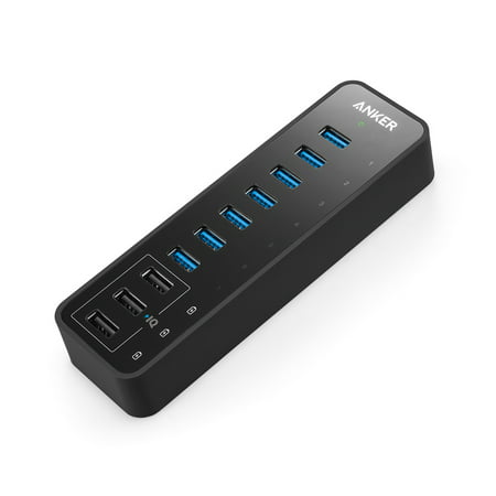 Anker 10-Port 60W USB 3.0 Hub with 7 Data Transfer Ports and 3 PowerIQ Charging Ports for iPhone, iPhone 6s, iPhone 6s Plus, iPad, Samsung and (Best 7 Port Usb 3.0 Hub)