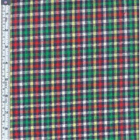 Textile Creations RW0132 Rustic Woven Fabric, Check Navy, Green And Yellow, 15 yd.