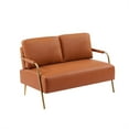 thumbnail image 5 of BUIORD 50" Small Loveseat Sofa, Pet Friendly Leather Accent Sofa with Gold Metal Legs, Upholstered 2-Seater Sofa and Couch for Home Office Living Room Bedroom, 49.6"L x 30.3"W x 32.3"H, Orange, 5 of 10