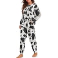 thumbnail image 4 of HELLHERO Cow Print Womens Pajama Set Long Sleeve Sleepwear Comfy Loungewear Round Neck Nightwear Casual 2 Piece Pjs Set, XL, 4 of 5