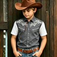 thumbnail image 2 of PRfgtbd Boys 4th of July Shirt Kids Western Cowboy Shirts Printed Short Sleeve Button Down Shirt Holiday Casual Tops For Children Wear 14-15 Years, 2 of 4