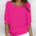 thumbnail image 2 of ManxiVoo Women's Off Shoulder Sweater Top Long Sleeve Pullover for Fall and Summer Layering with Three Quarter Sleeve Holiday Style XXL Size Hot Pink, 2 of 4