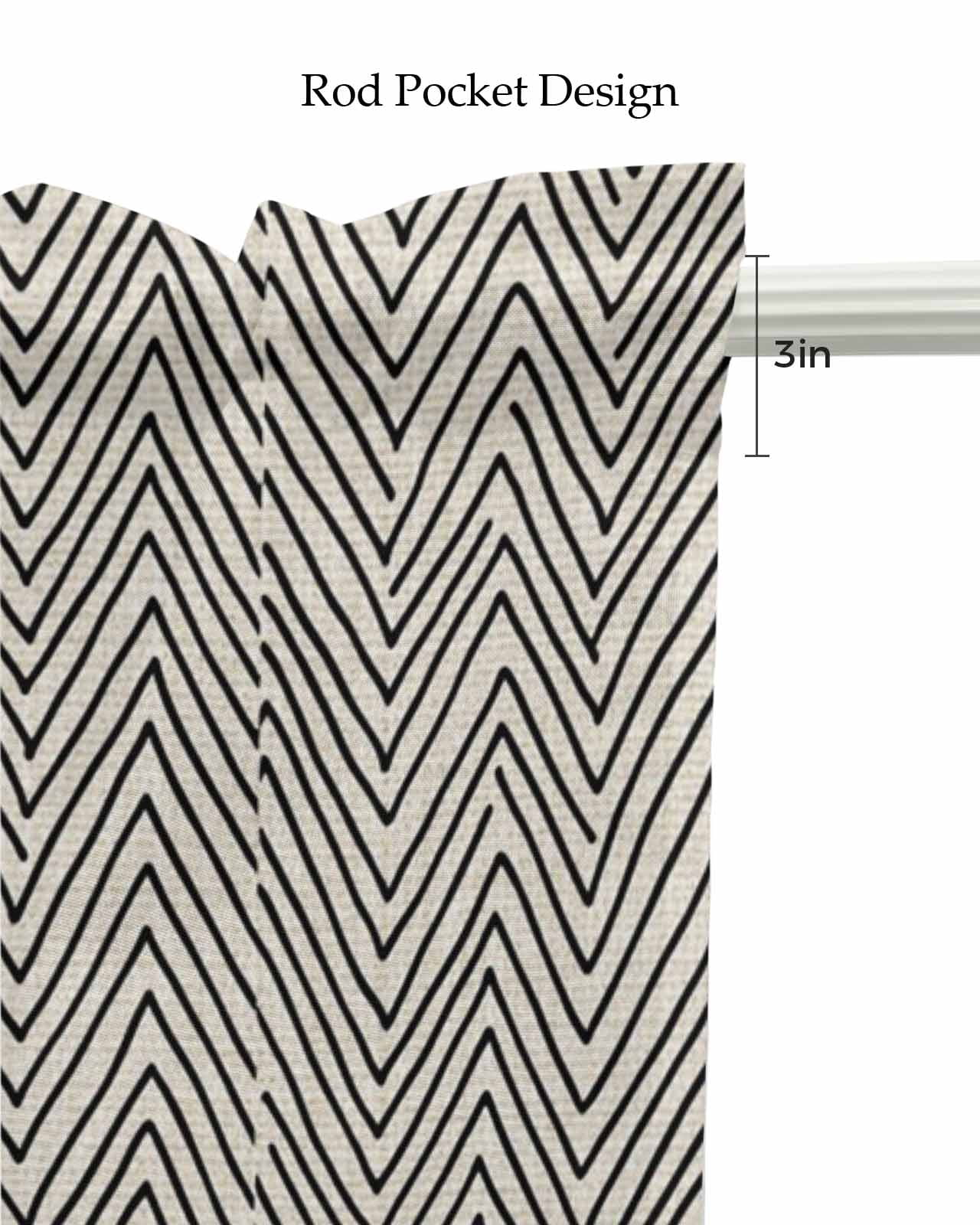 Beige Black Stripe Kitchen Valances for Windows Farmhouse Linen Window Valance Curtain for Living Room Window Treatment Modern Abstract Art Moire Striped Valance Rod Pocket Topper Drape, 42 x 12 Inch