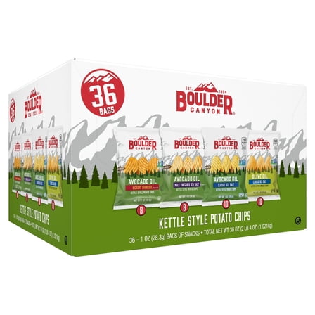 Boulder Canyon Kettle Style Potato Chips, Variety Pack, 1 Ounce (Pack of 36)