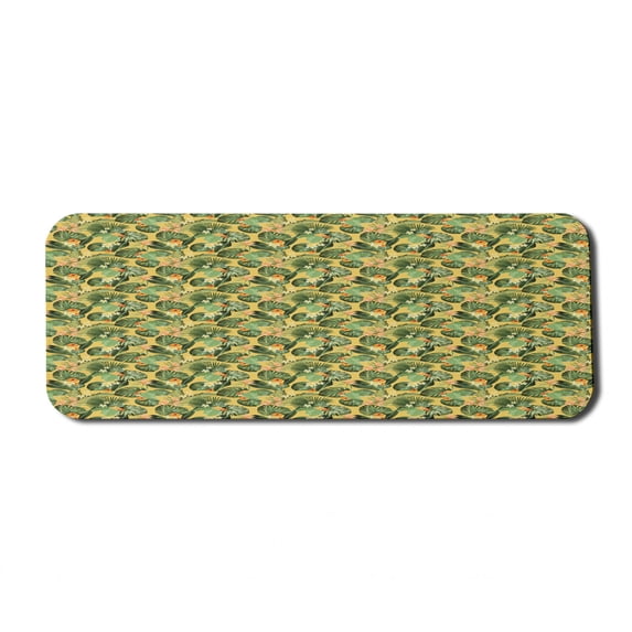 Exotic Computer Mouse Pad, Summer Pattern Blossoms Monstera Hibiscus Jungle Plumeria Flowers, Rectangle Non-Slip Rubber Mousepad Large, 31" x 12", Pale Orange and Hunter Green, by Ambesonne