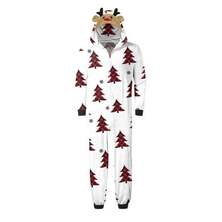 

Felirenzacia Parent-child Warm Christmas Set Printed Home Wear Hoodid Pajamas Dads Jumpsuit