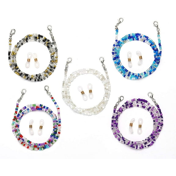 5PCS Face Mask Chains and Cords for Women, Beaded Eye Glasses Necklace Holder Lanyard Multi-purpose Accessory for Adults with 10 Free Eyeglass Loops