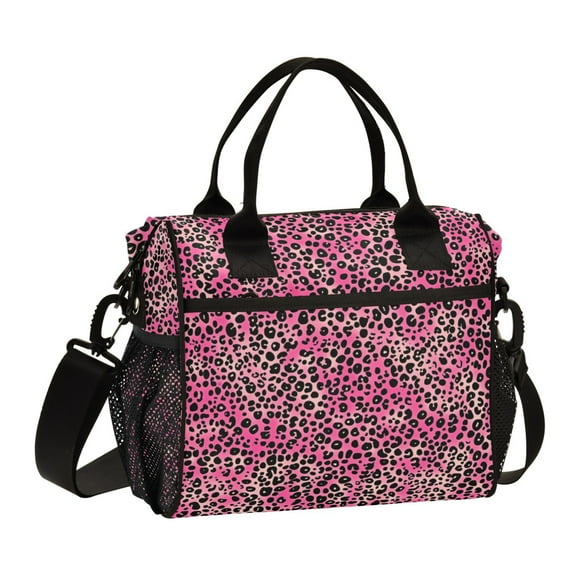 Large Tote Lunch Bag - Multi-Compartment Waterproof Portable Thermal Food Bag for Commute, Office & Picnic Outings. Pink Leopard Pattern