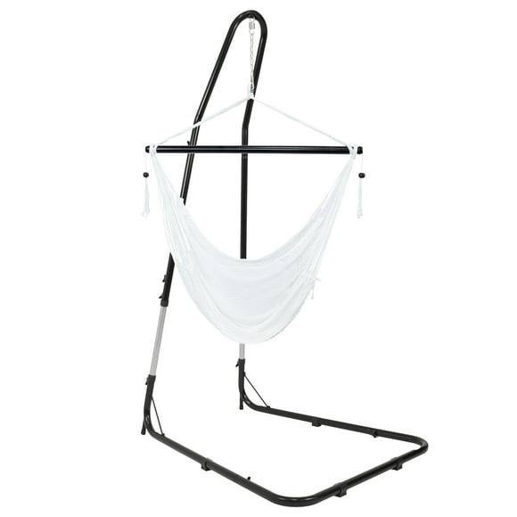 Sunnydaze Caribbean Style Extra Large Hanging Rope Hammock Chair Swing with Stand - 300 lb Weight Capacity - White