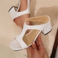 thumbnail image 5 of Domuza Women Leather Heeled Sandals Platform T-Strap Sandal Solid Color Open Toe Shinny Summer Comfortable Fashion Non Slip Breathable Walking Outdoor Casual Shoes White 7.5（EU-39）, 5 of 6