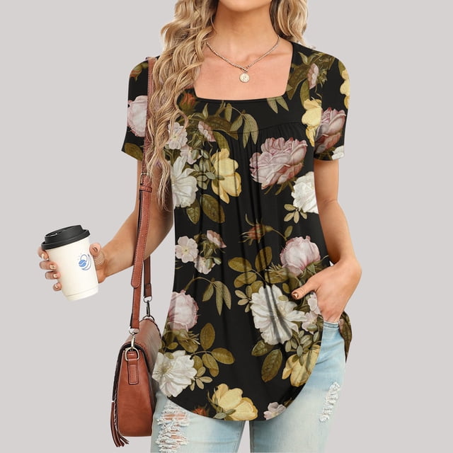 SMihono Hauts pour Femmes Été Chic Décontracté Mode Femme Imprimé Décontracté Col Rond Manches Courtes T-Shirt Ample Blouse Hauts T-Shirt Oversize pour Femmes