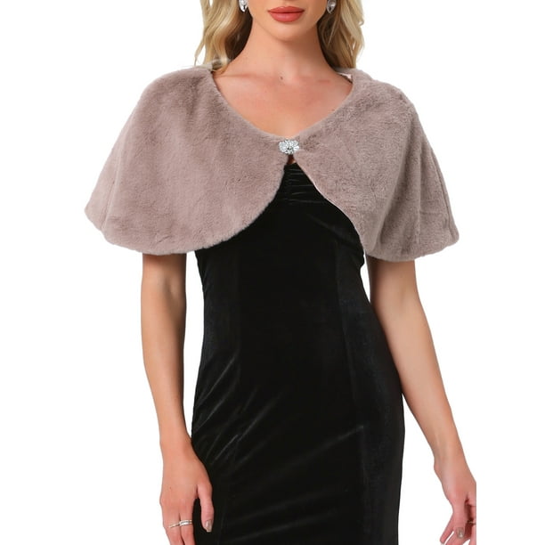 CHAL DE FALSO PELO ELEGANTE PARA MUJERES INSPIRE CHIC, ENVOLTORIO DE BODA Y FIESTA, STOLE SHRUG XL COLOR MAUVE POLVO