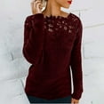 thumbnail image 2 of Breezora Chandail en Tricot Patchwork en Dentelle Florale pour Femmes Col Rond Manches Longues Chandail Décontracté avec Détails Élégants Taille P Rouge, 2 of 6