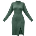 thumbnail image 6 of QIYAGBSA Cable Knit Sweater Dress for Women Soft Round Neck Fitted Midi Side Slit Long Sleeve Fall Winter, 6 of 8