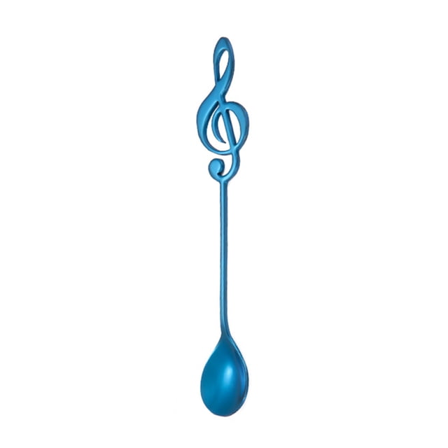 Stainless Steel Titanium-coated Coffee Spoons Musical Note Pattern Stirring Spoon Dessert Scoop Tableware (Blue)